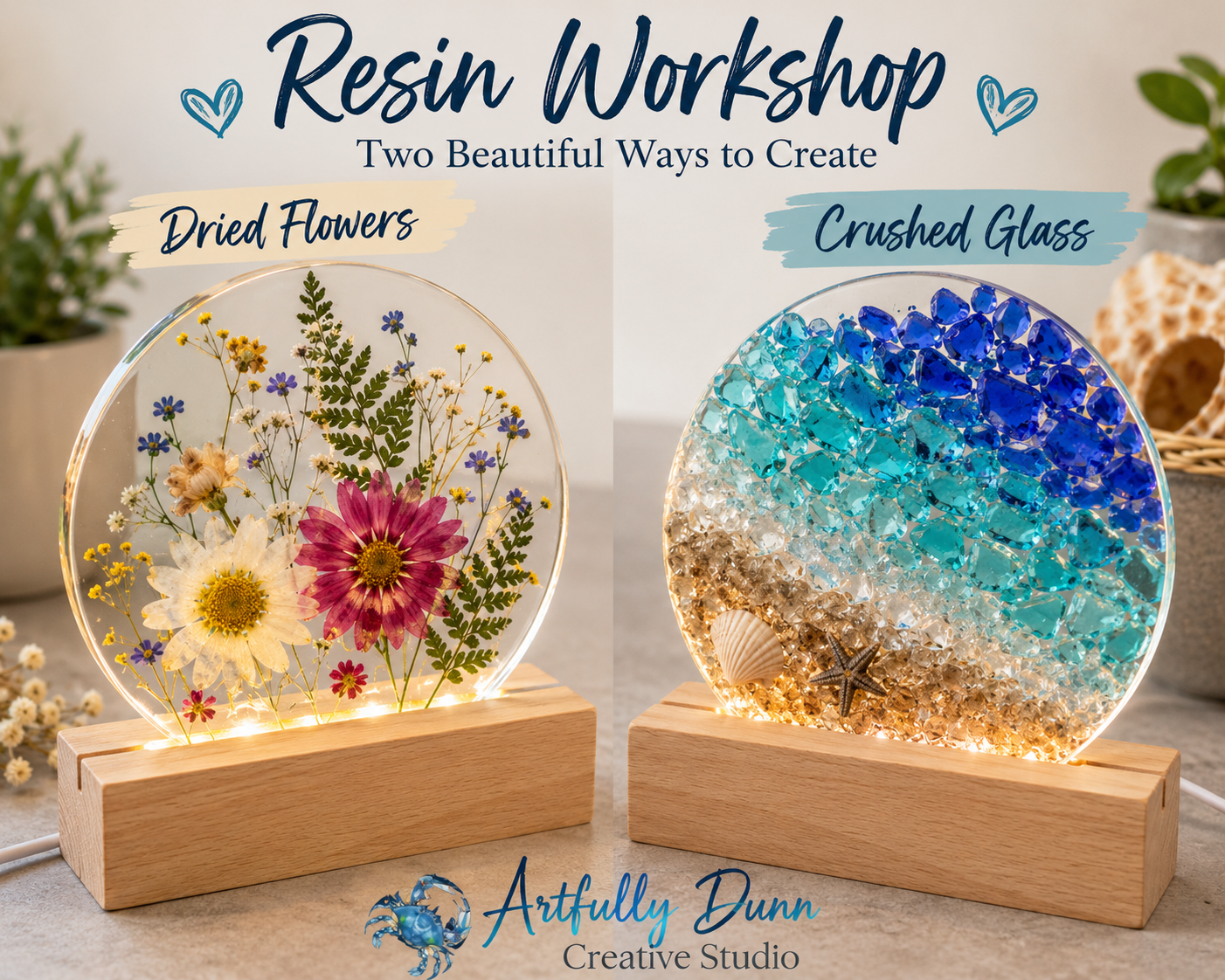 9/3/2026 7:00-9:00 PM • ✨💡🌸 NEW! Lighted UV Resin Art Workshop 🌸💡✨