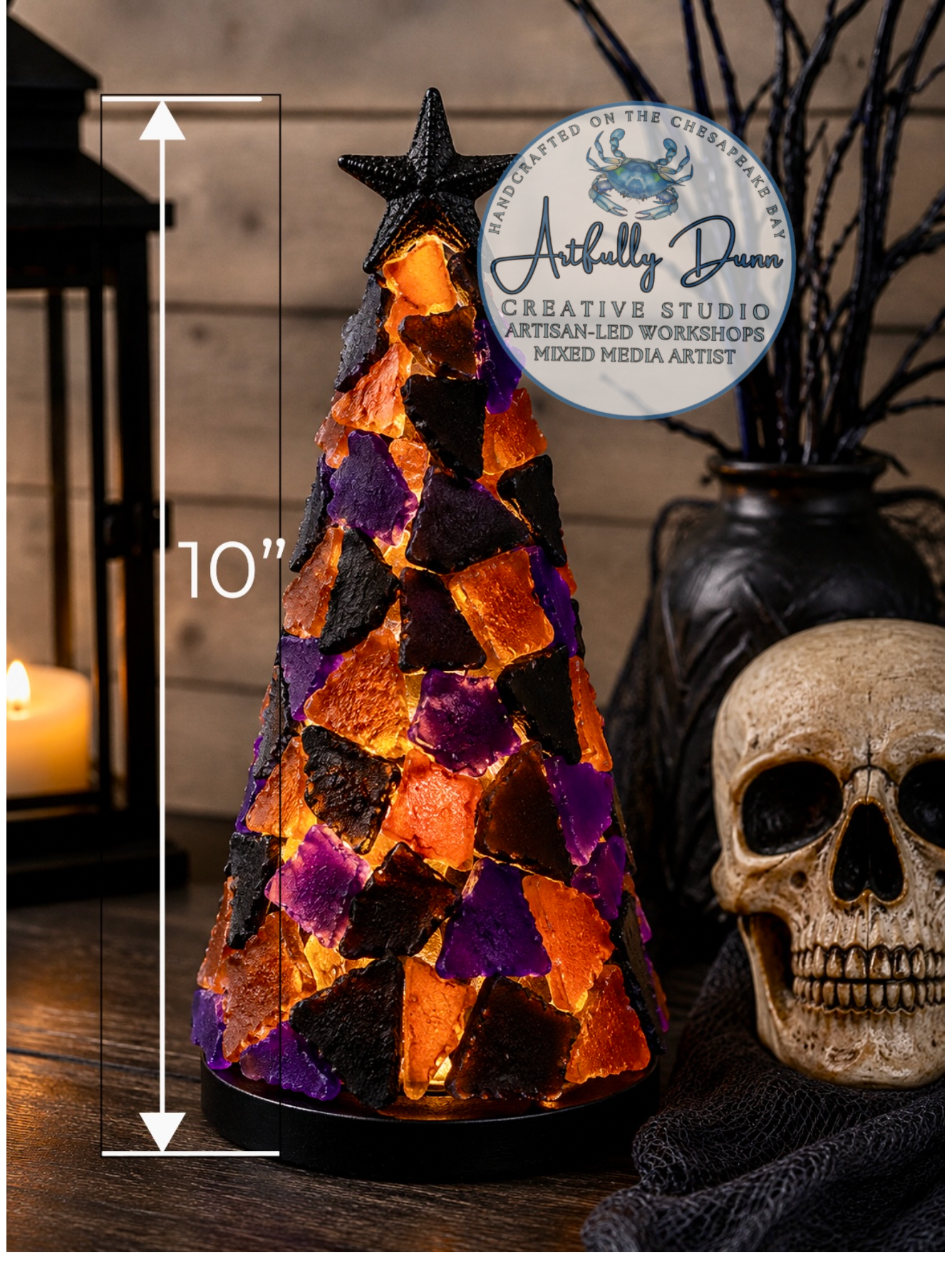 10/2/2026 - 7:00-9:00 PM • 🎃🦇✨ Spooktacular Lighted Sea Glass Tree Workshop ✨🍁🔥