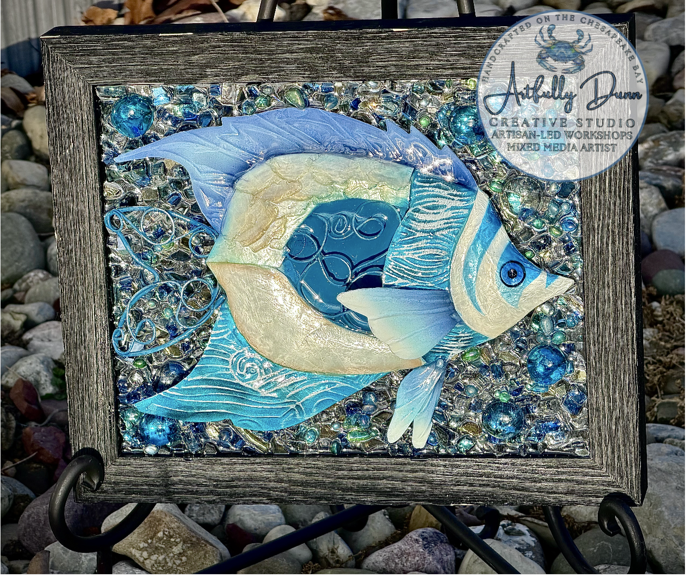 Framed Shattered Glass Resin Home Decor - Tropical Fish - 8x10