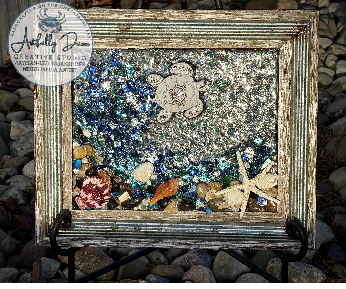 Framed Shattered Glass Resin Home Decor - Sea Turtle - 8x10