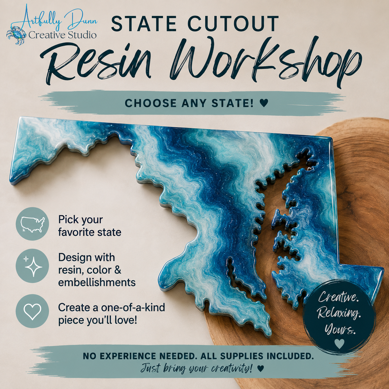 9/24/2026 - 7:00-9:00 PM โข ๐โจ NEW! CHOOSE YOUR STATE RESIN WORKSHOP! โจ๐