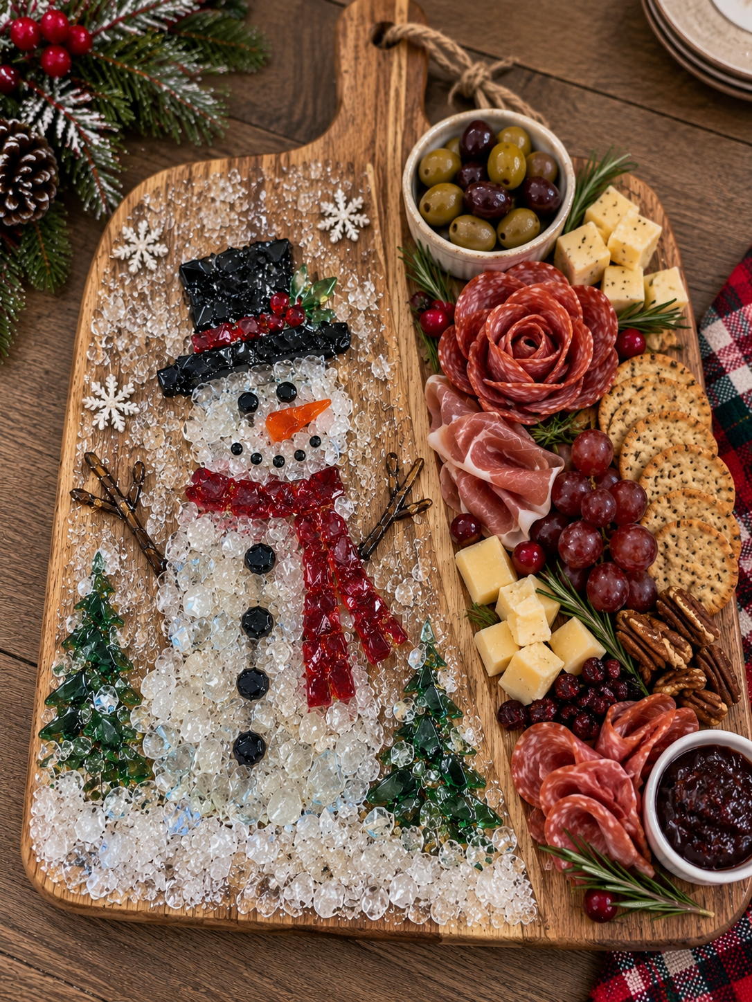 11/12/2026 - 7:00-9:00 PM • 🎄✨ HOLIDAY CHARCUTERIE BOARD — GLASS & RESIN WORKSHOP ✨🎄
