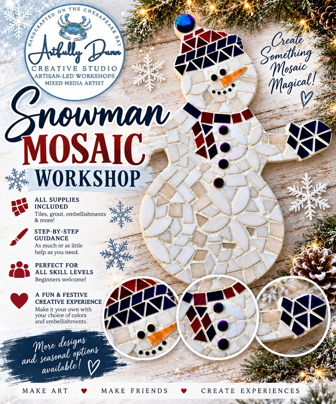 12/17/2026 - 7:00-9:00 PM • ⛄✨ SNOWMAN MOSAIC WORKSHOP ✨⛄