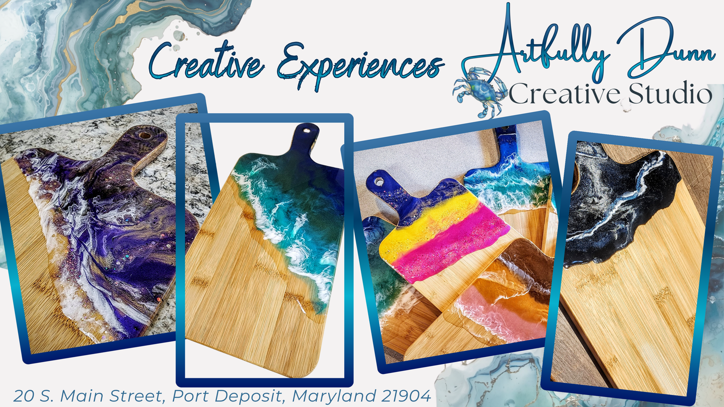 Friday, 5/15/26 • 7:00 - 9:00 pm - Workshop Creative Escape - Resin Art Charcuterie Board - 20 S. Main Street, Port Deposit, MD 21904