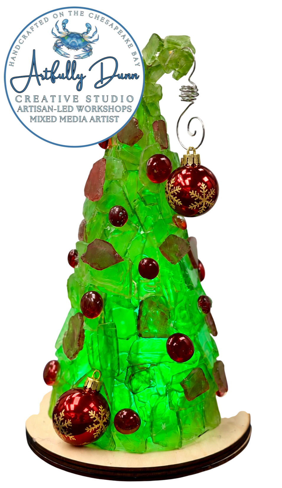 12/20/2026 - 11:00 AM - 1:30 PM • 🎄🌊✨ Sea Glass Creations Workshop - Santa, Green Tree, Tree, Gnome - Included Remote Control Color Changing Puck Light ✨🌊🎄