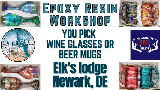 Workshop - Epoxy Resin Mica Swirl ~ You Choose - Wine Glasses or Beer Mugs - August 14, 2024 - Elks Lodge Newark, Delaware