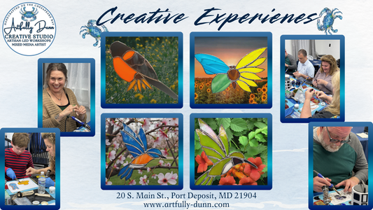 Saturday - 8/1/26 - 12:00-2:30PM - Stained Glass Workshop - Oriole/Blue/Humming Birds, Butterfly - Artfully Dunn Creative Studio - 20 S. Main St., Port Deposit, MD 21904