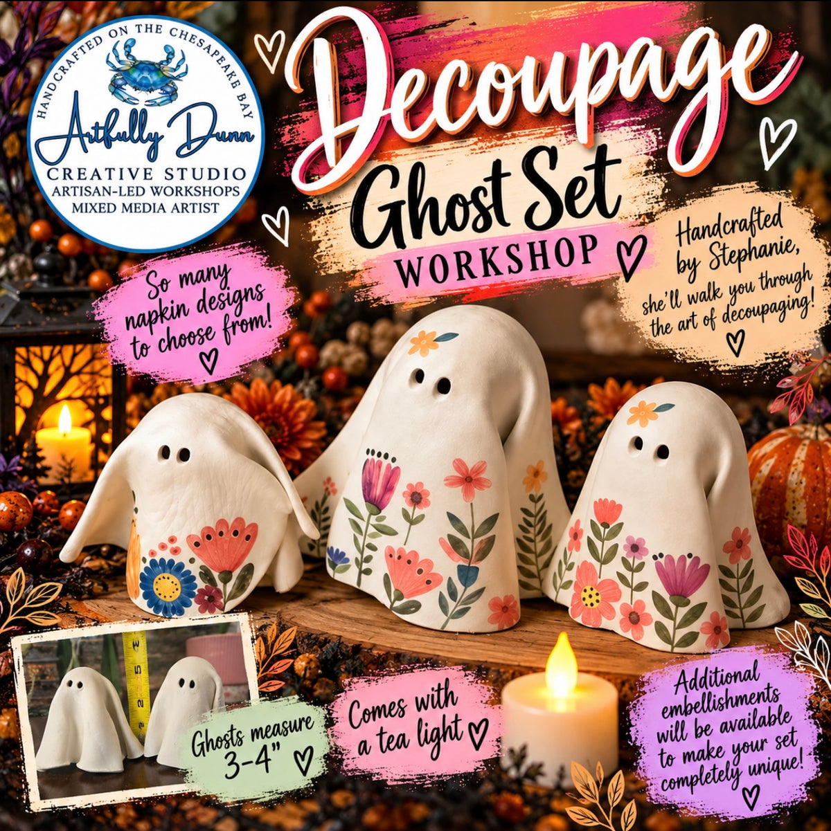 10/20/2026 - 7:00-9:00 PM • 👻✨ Decoupage Ghost Set - Creative Experience ✨👻