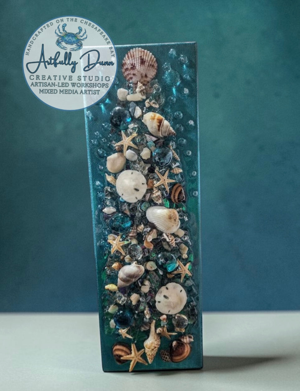 8/7/2026 - 7:00-9:00 PM • ✨🌲 NEW! Crushed Glass Resin Canvas Art Workshop 🏖️🎄
