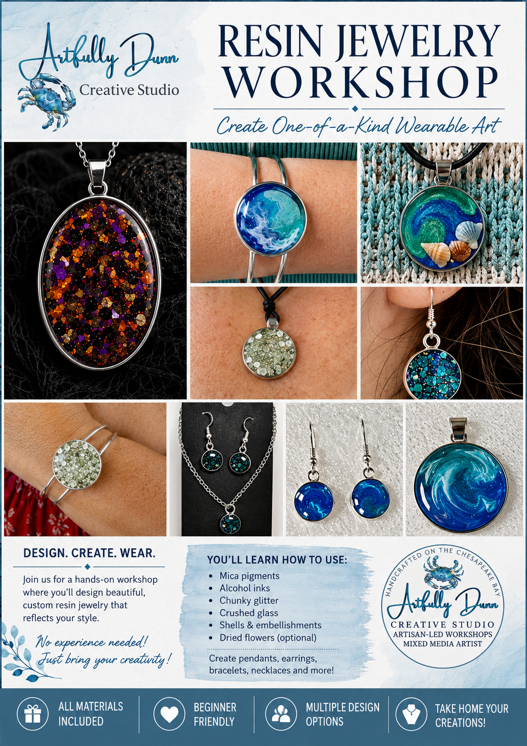 8/5/2026 7:00-9:00 PM • ✨💎🌊 RESIN JEWELRY WORKSHOP 🌊💎 🎨 Create One-of-a-Kind Wearable Art!