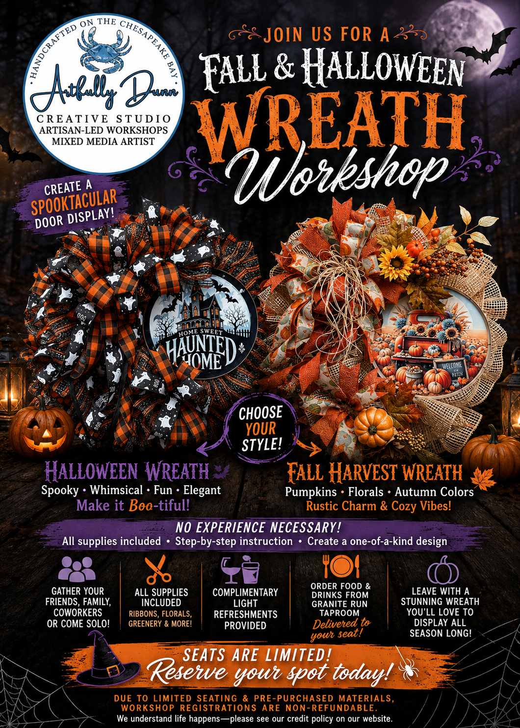 8/29/2026 - 11:00-1:00 PM • 🎃🍂 FALL & HALLOWEEN WREATH WORKSHOP 🍂🎃