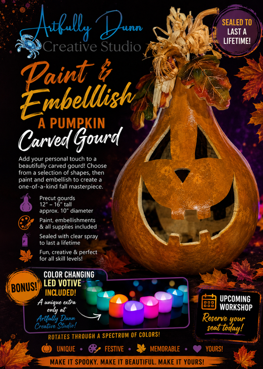 9/26/2026 - 2:00-4:00 PM • 🎃🍂 PAINT & EMBELLISH A CARVED GOURD WORKSHOP 🍂🎃
