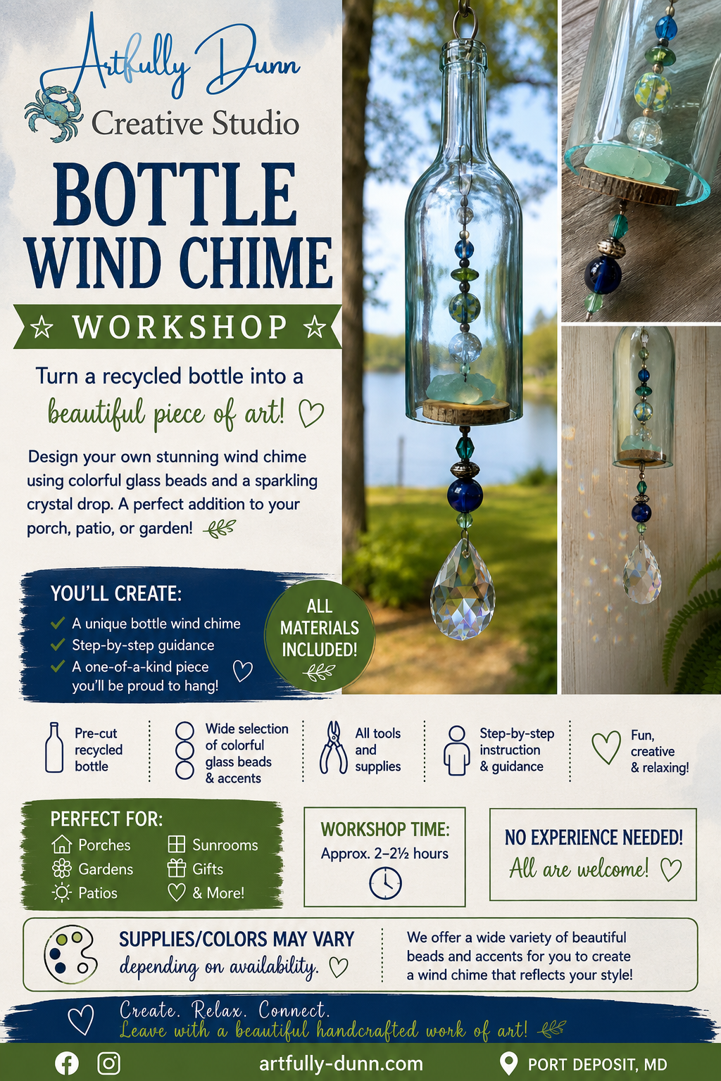 10/14/2026 - 7:00-9:00 PM • 🍷✨ NEW Workshop! Bottle Wind Chime Workshop ✨🌿
