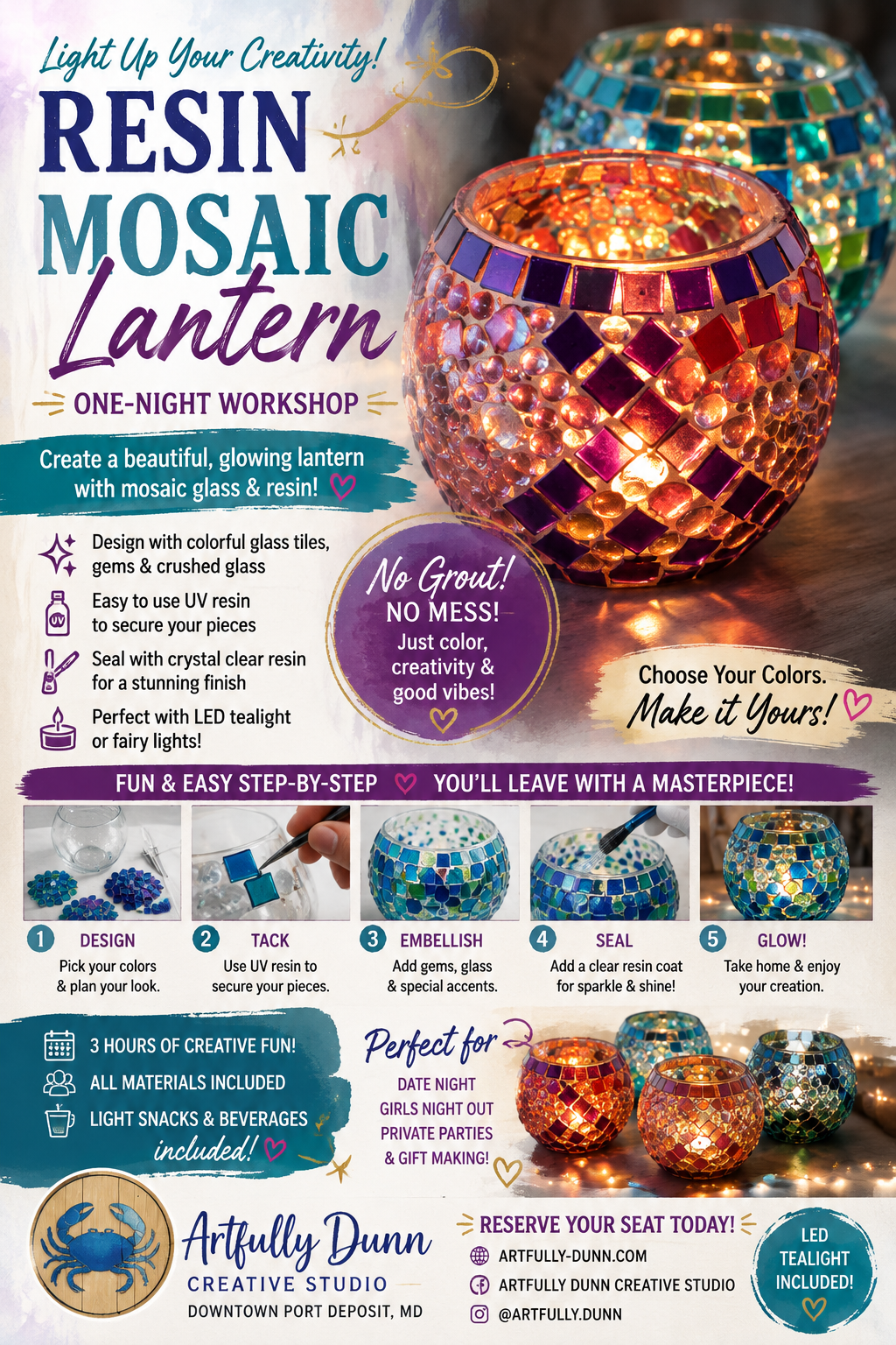 10/17/2026 - 5:00-7:00 PM • ✨🕯️ NEW Workshop! Resin Mosaic Lantern ✨