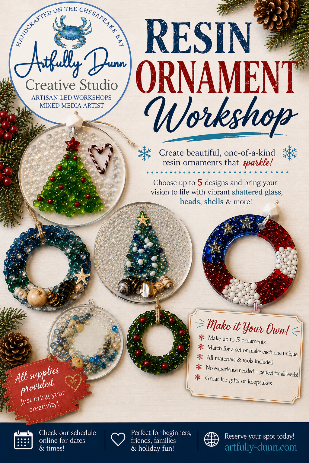 12/6/2026 - 1:00-3:00 PM • 🎄✨ RESIN ORNAMENT WORKSHOP ✨🎄
