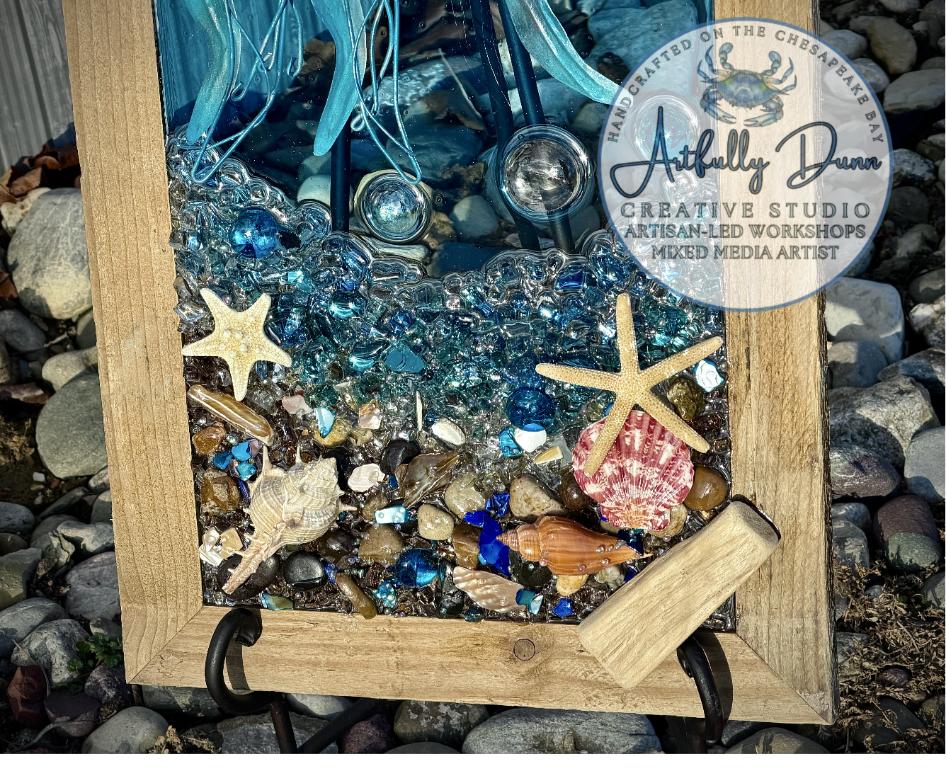 Framed Shattered Glass Resin Home Decor - Jelly Fish - Frame 23.75” X 13.125”