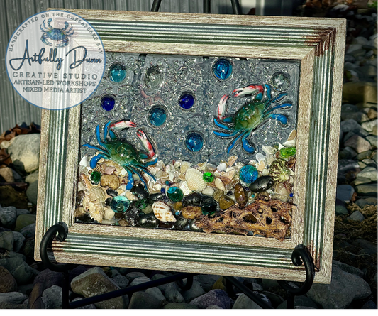 Framed Shattered Glass Resin Home Decor - Blue Crabs - 8x10