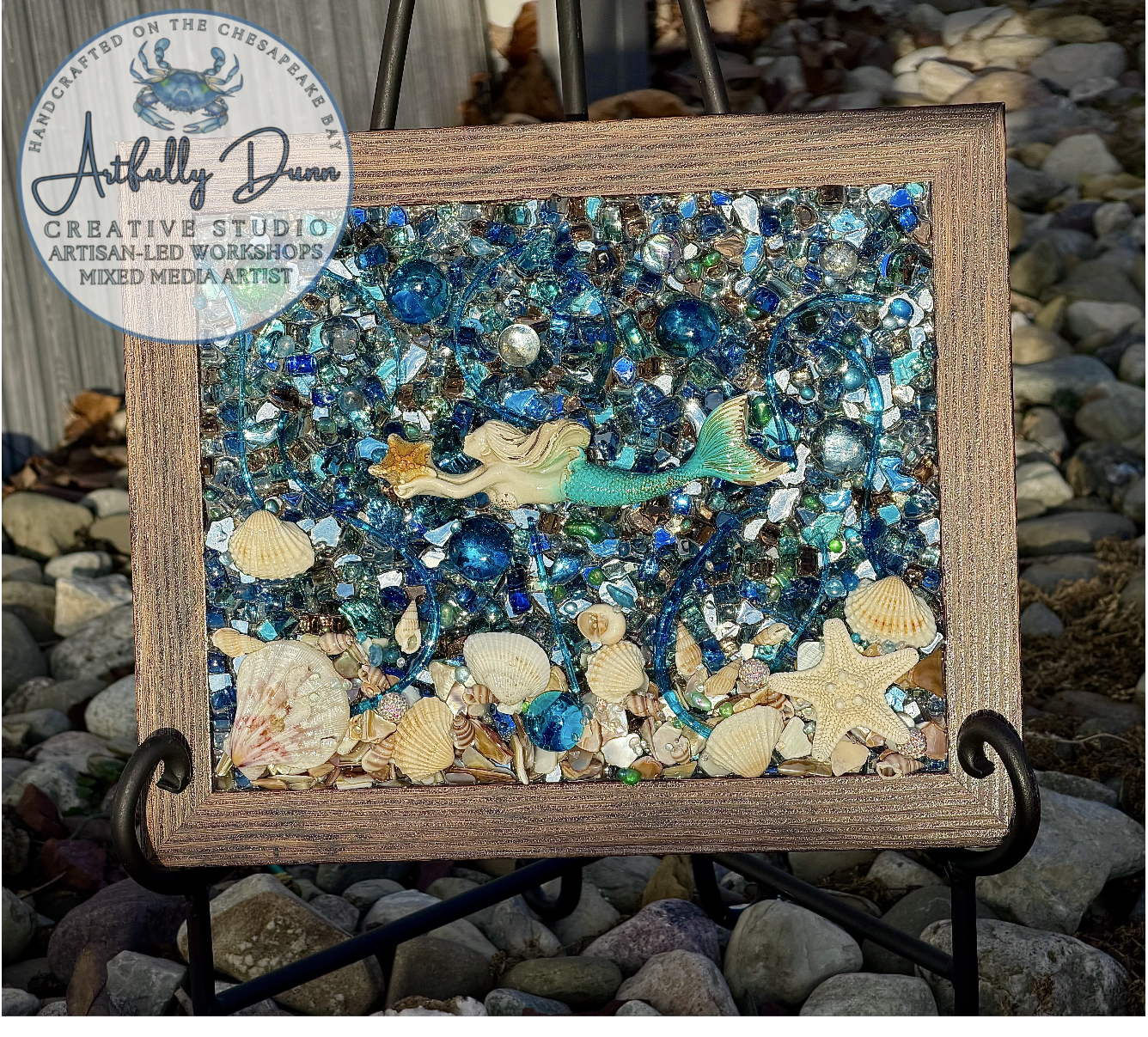 Framed Shattered Glass Resin Home Decor - Mermaid - 8x10