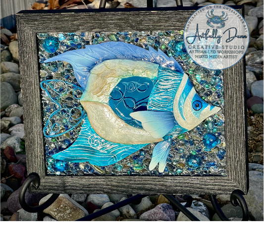Framed Shattered Glass Resin Home Decor - Tropical Fish - 8x10