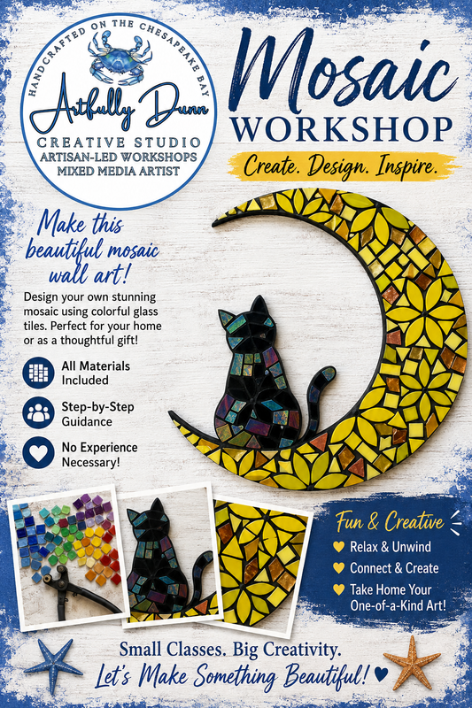 10/15/2026 - 7:00-9:30 PM • 🌙🐈✨ MOSAIC MOON & CAT WORKSHOP ✨🐈🌙