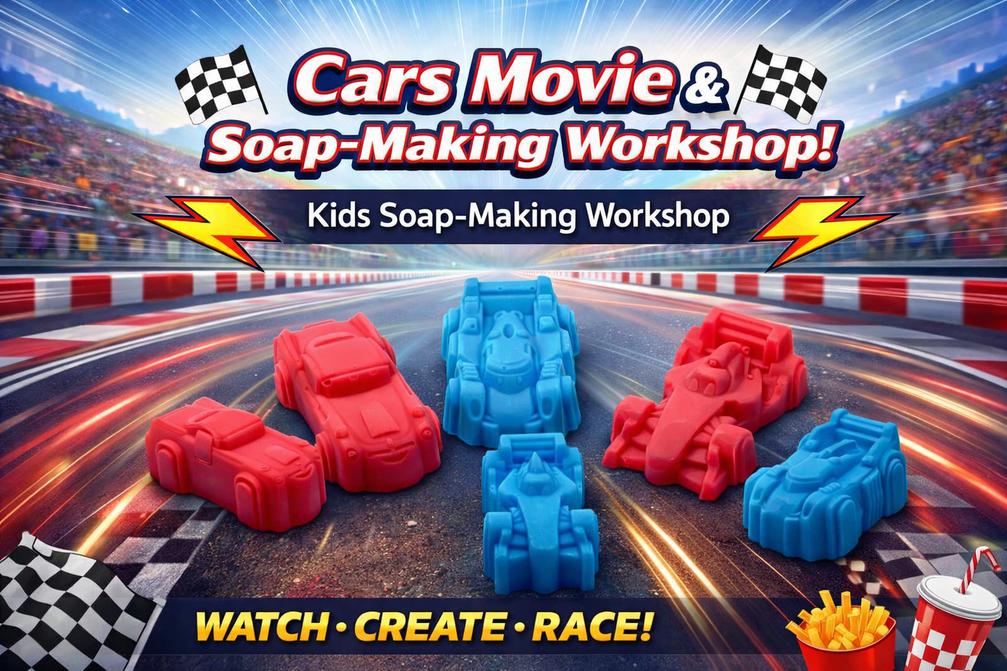 Sunday - 7/26/26 - 11:00-1:00PM - 🏁 Cars Movie & Soap-Making Workshop! 🚗💨 - Artfully Dunn Creative Studio - 20 S. Main St., Port Deposit, MD 21904