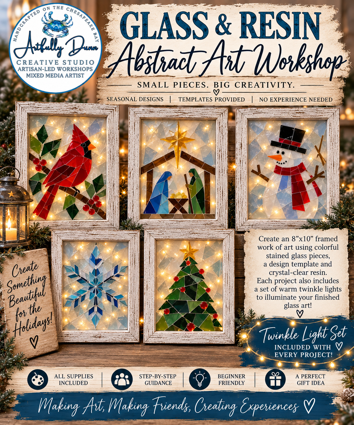 12/5/2025 - 11:00-1:00 PM • ✨🪟 NEW! GLASS & RESIN ABSTRACT ART WORKSHOP 🪟✨