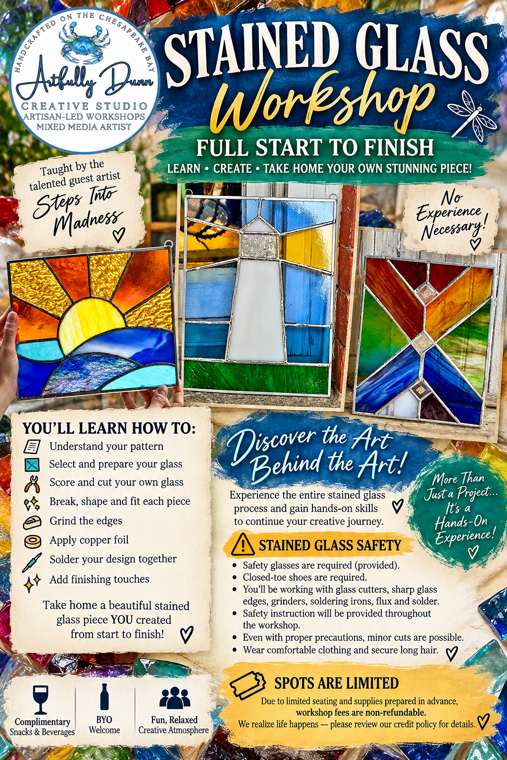 1/16/2027 - 11:00 AM-5:00 PM • 🪟✨ FULL START-TO-FINISH STAINED GLASS WORKSHOP ✨🪟
