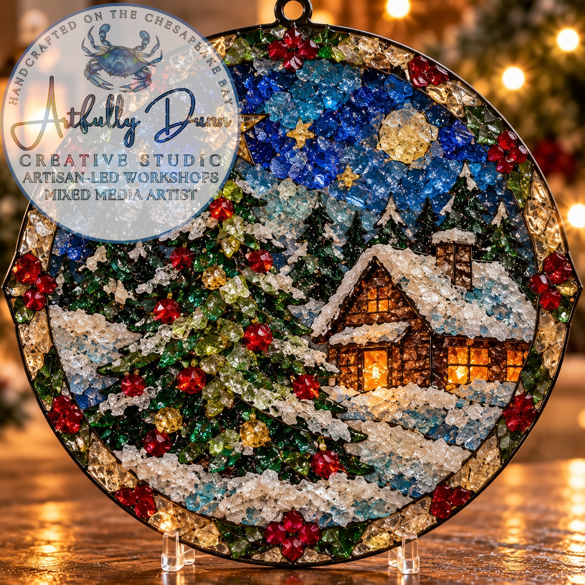 12/1/2026 - 7:00-9:00 PM • ❄️✨ WINTER HOLIDAY FAUX STAINED GLASS LARGE SUNCATCHER WORKSHOP ✨❄️