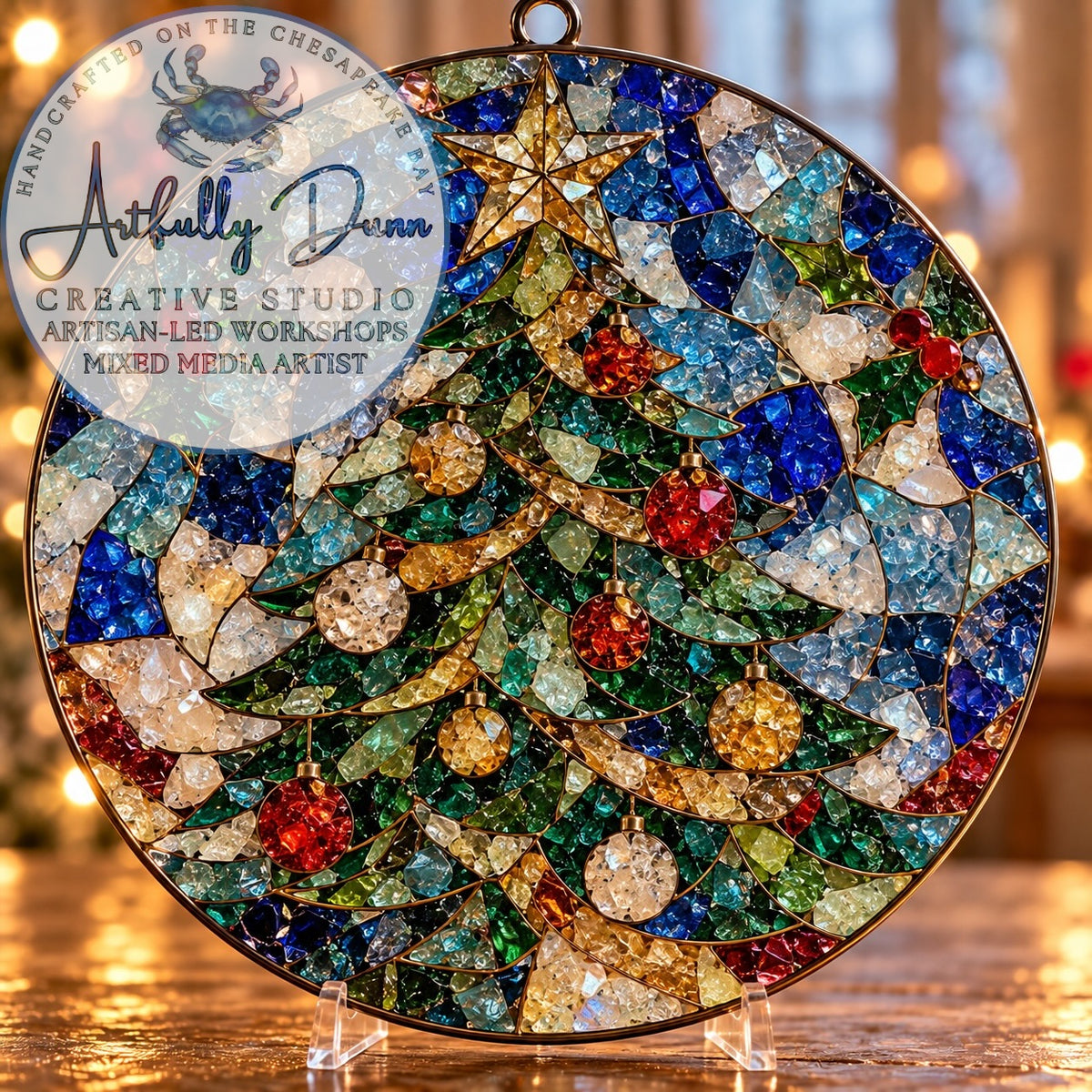 12/1/2026 - 7:00-9:00 PM • ❄️✨ WINTER HOLIDAY FAUX STAINED GLASS LARGE SUNCATCHER WORKSHOP ✨❄️