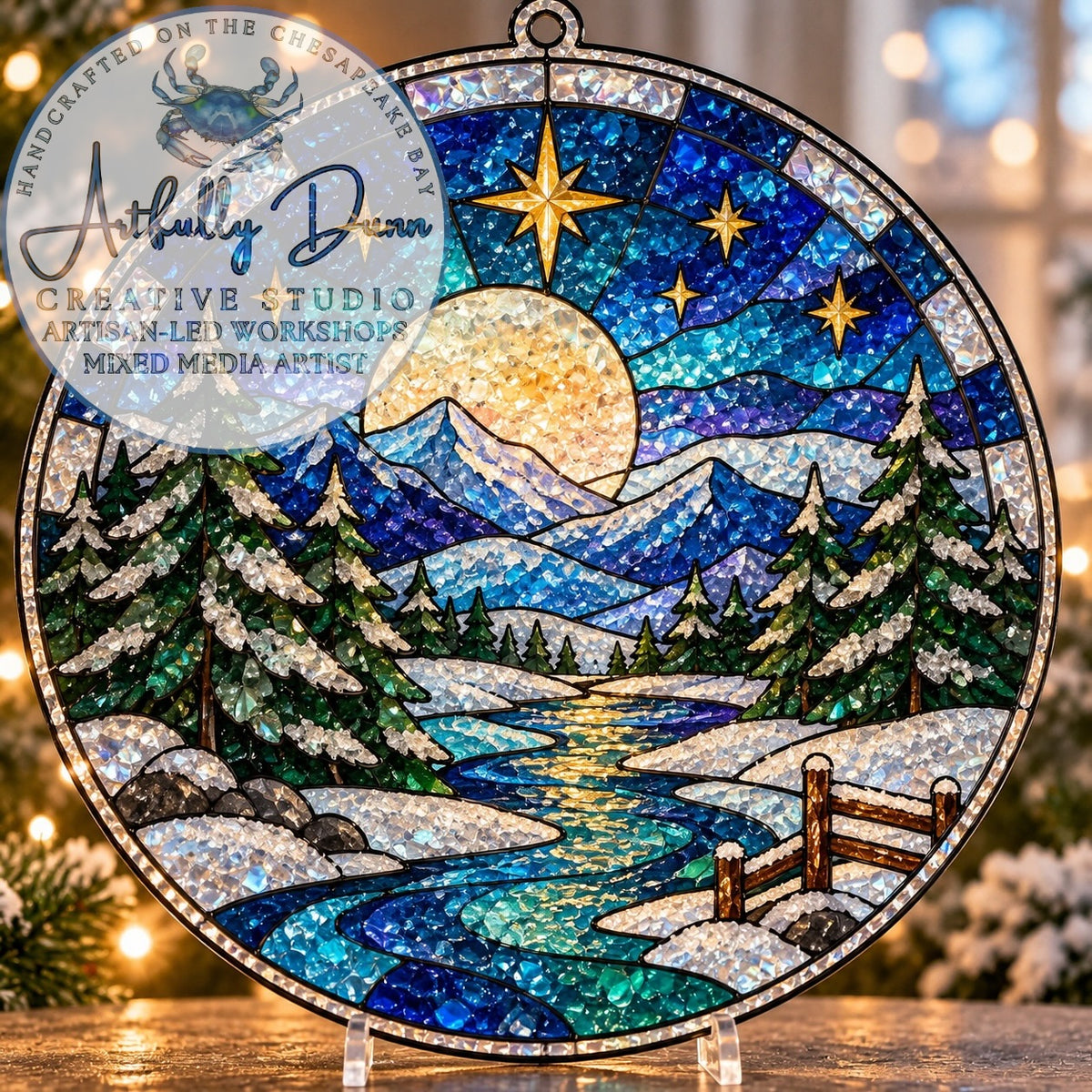 12/1/2026 - 7:00-9:00 PM • ❄️✨ WINTER HOLIDAY FAUX STAINED GLASS LARGE SUNCATCHER WORKSHOP ✨❄️