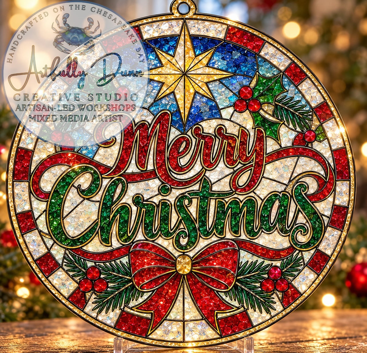 12/1/2026 - 7:00-9:00 PM • ❄️✨ WINTER HOLIDAY FAUX STAINED GLASS LARGE SUNCATCHER WORKSHOP ✨❄️