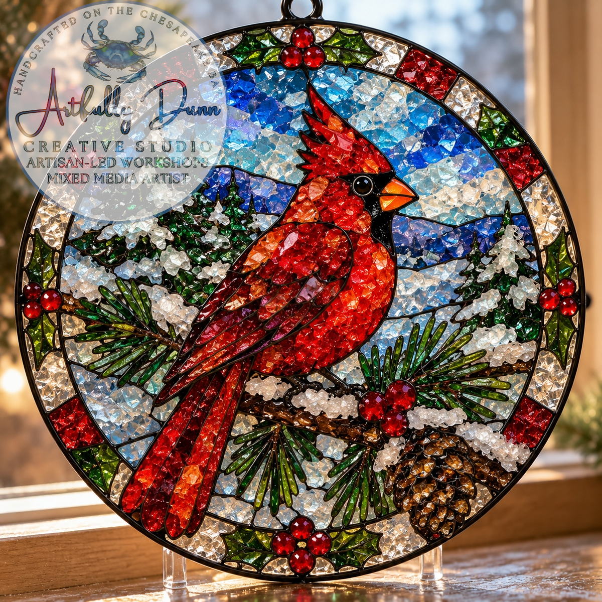 12/1/2026 - 7:00-9:00 PM • ❄️✨ WINTER HOLIDAY FAUX STAINED GLASS LARGE SUNCATCHER WORKSHOP ✨❄️