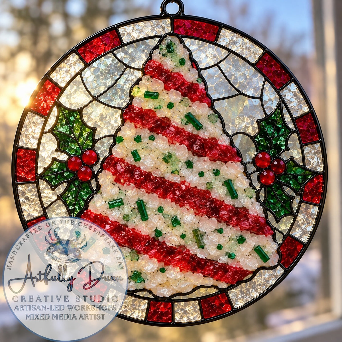12/1/2026 - 7:00-9:00 PM • ❄️✨ WINTER HOLIDAY FAUX STAINED GLASS LARGE SUNCATCHER WORKSHOP ✨❄️