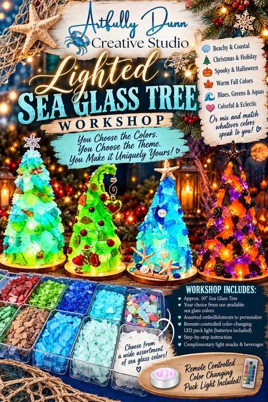 10/12/2026 • 7:00–9:00 PM • ✨👻🎃🌲 LIGHTED SEA GLASS TREE WORKSHOP - EXPANDED TO OFFER All Designs - Beachy, Spooky, Christmas, Wintery! 🌲🎃👻✨
