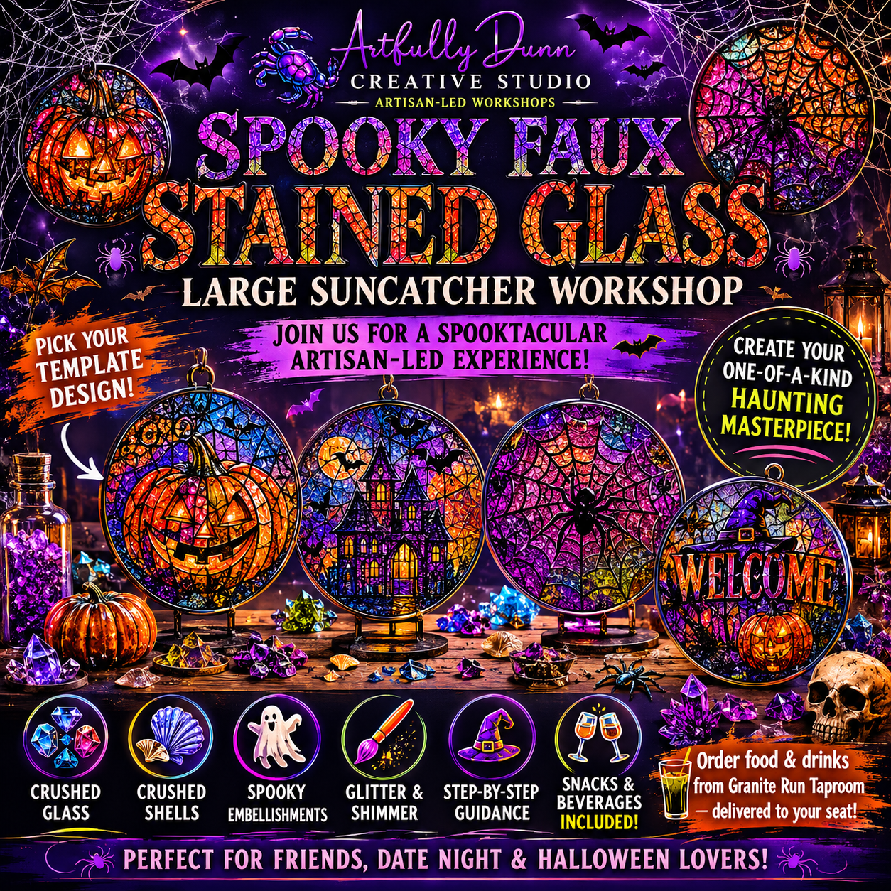 10/25/26 • 3:00-5:00 PM - Spooky Faux Stained Glass Large Suncatcher