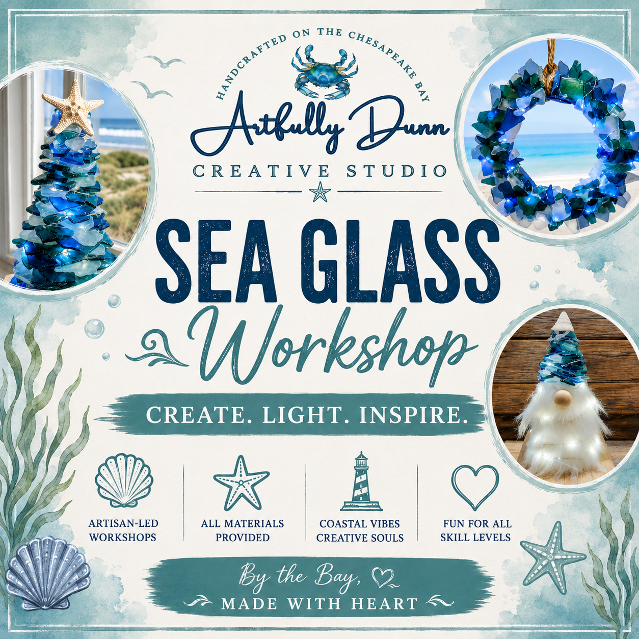 7/22/2026 - 7:00-9:00 PM • Sea Glass Tree, Wreath or Gnome