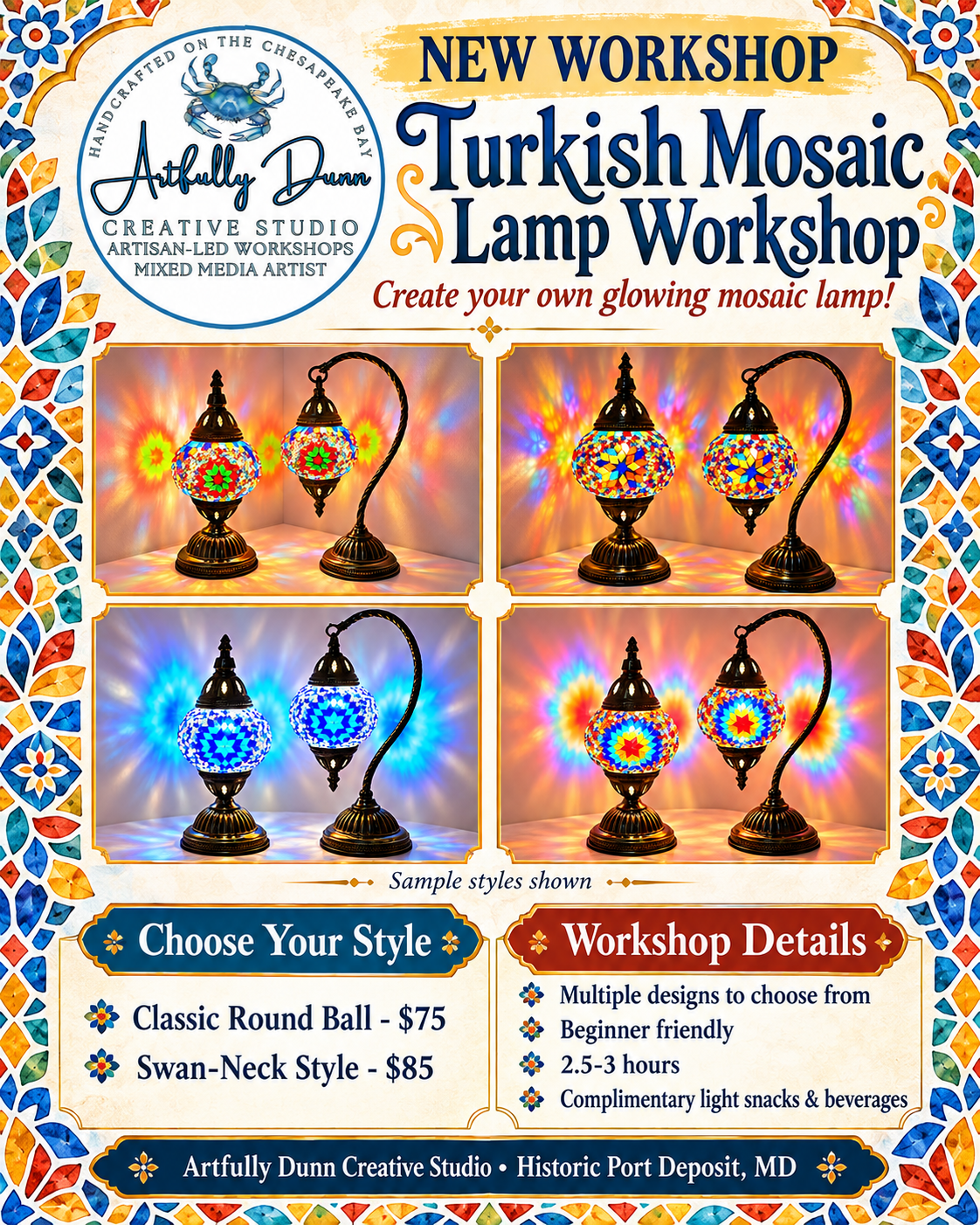 1/9/2027 - 10:30 AM - 1:30 PM • 🌟💡 NEW WORKSHOP Create Your Own! 💡🌟 Mosaic Turkish Lamp Workshop
