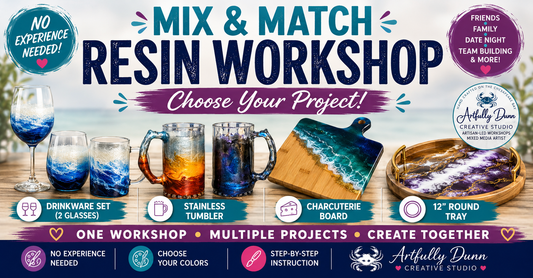 8/28/2026 • 7:00-9:00 PM - 🎨✨ NEW! MIX & MATCH RESIN WORKSHOP ✨🎨 One Workshop • Multiple Projects • Create Together!
