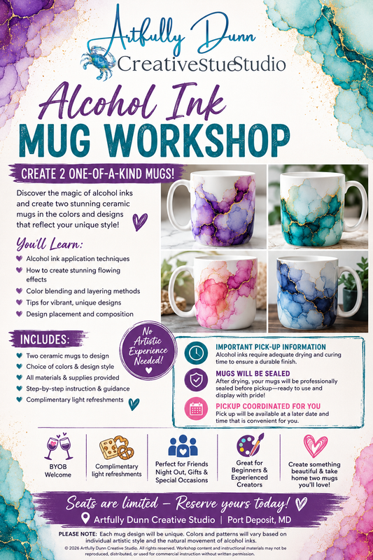 8/12/2026 • 7:00-9:00 PM - 🎨☕ Alcohol Ink Mug Workshop – Create 2 One-of-a-Kind Mugs! ☕🎨