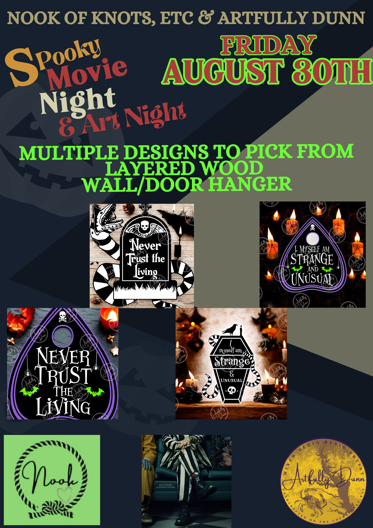 Workshop - Beetlejuice Themed Movie & Art Night ~ 8/30/24 6:30-8:30 PM, @ The Nook Of Knots, Etc. Havre de Grace