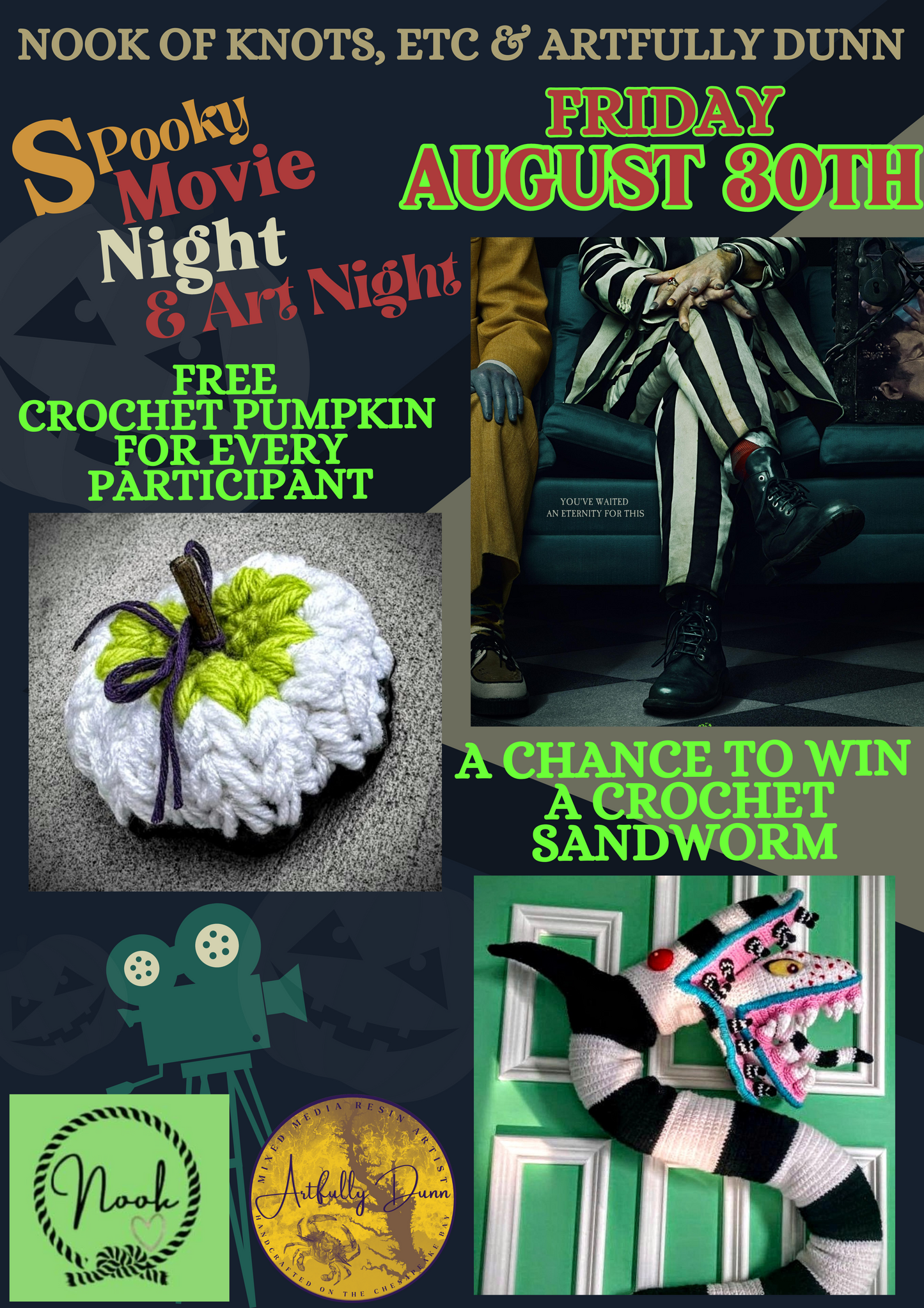 Workshop - Beetlejuice Themed Movie & Art Night ~ 8/30/24 6:30-8:30 PM, @ The Nook Of Knots, Etc. Havre de Grace